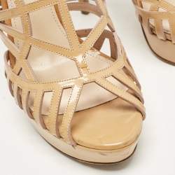 Pre Owned Prada Beige Patent Leather Caged Platform Sandals Size 38.5