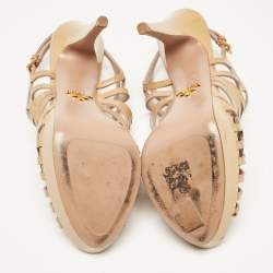 Pre Owned Prada Beige Patent Leather Caged Platform Sandals Size 38.5