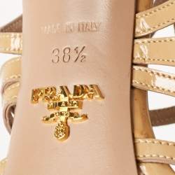 Pre Owned Prada Beige Patent Leather Caged Platform Sandals Size 38.5