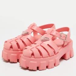 Prada Pink Rubber Monolith Sandals Size 37