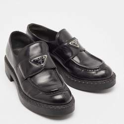 Prada Black Patent Leather Platform Loafers Size 38