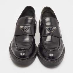Prada Black Patent Leather Platform Loafers Size 38