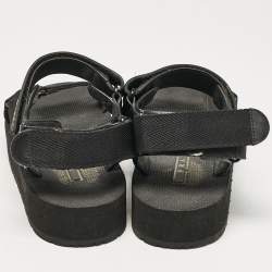 Prada Black Leather and Canvas Tape Strap Flat Sandals Size 38