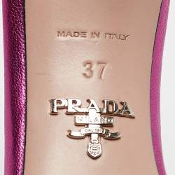 Pre Owned Prada Metallic Pink Leather Slide Sandals Size 37