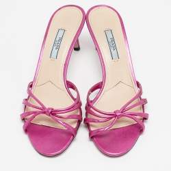 Pre Owned Prada Metallic Pink Leather Slide Sandals Size 37