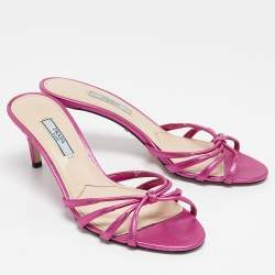 Pre Owned Prada Metallic Pink Leather Slide Sandals Size 37
