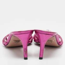 Pre Owned Prada Metallic Pink Leather Slide Sandals Size 37
