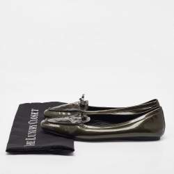 Prada Olive Green Patent Leather Penny Loafers Size 40