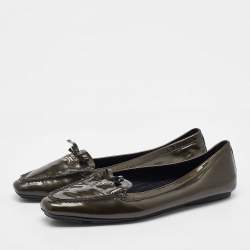 Prada Olive Green Patent Leather Penny Loafers Size 40