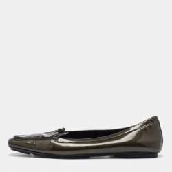 Prada Olive Green Patent Leather Penny Loafers Size 40