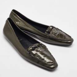 Prada Olive Green Patent Leather Penny Loafers Size 40