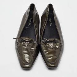 Prada Olive Green Patent Leather Penny Loafers Size 40