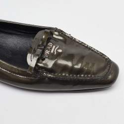 Prada Olive Green Patent Leather Penny Loafers Size 40