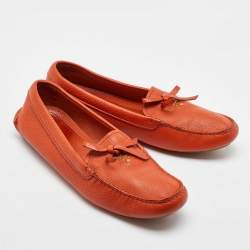 Pre Owned Prada Orange Leather Penny Loafers Size 39