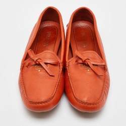 Pre Owned Prada Orange Leather Penny Loafers Size 39