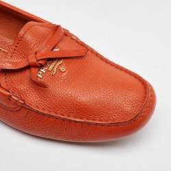 Pre Owned Prada Orange Leather Penny Loafers Size 39
