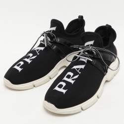 Prada Black Fabric Knit Fabric LowTop Sneakers Size 39