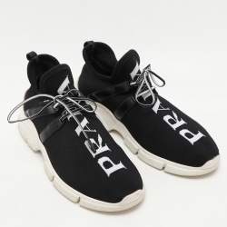 Prada Black Fabric Knit Fabric LowTop Sneakers Size 39