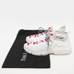 Prada White/Red Knit Fabric Low Top Sneakers Size 38