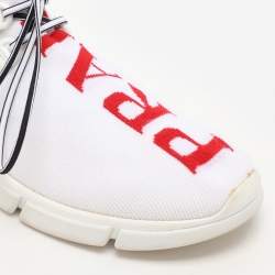 Prada White/Red Knit Fabric Low Top Sneakers Size 38