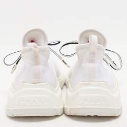 Prada White/Red Knit Fabric Low Top Sneakers Size 38