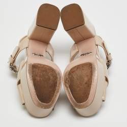Prada Beige Patent Leather Crystal Buckle Ankle Strap Sandals Size 36