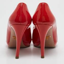 Prada Coral Pink Patent Leather Peep Toe Pumps Size 38