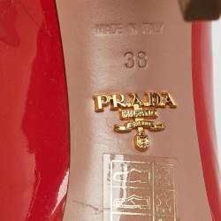 Prada Coral Pink Patent Leather Peep Toe Pumps Size 38