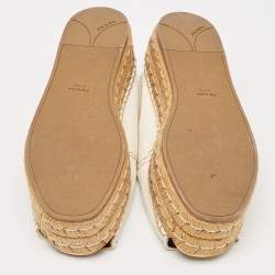 Prada White Leather Peep Toe Platform Espadrille Flats Size 38
