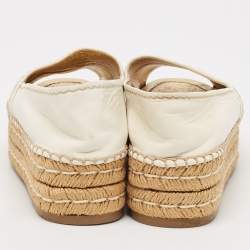 Prada White Leather Peep Toe Platform Espadrille Flats Size 38
