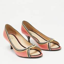 Pre Owned Prada Multicolor Leather and Satin Peep Toe Pumps Size 41