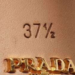 Pre Owned Prada Brown Woven Leather Madras Platform Pumps Size 37.5