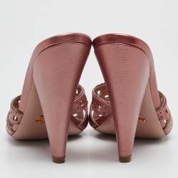 Prada Pink Leather Embellished Slip On Sandals Size 38.5