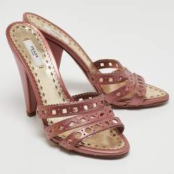 Prada Pink Leather Embellished Slip On Sandals Size 38.5