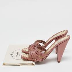 Prada Pink Leather Embellished Slip On Sandals Size 38.5