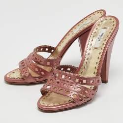 Prada Pink Leather Embellished Slip On Sandals Size 38.5