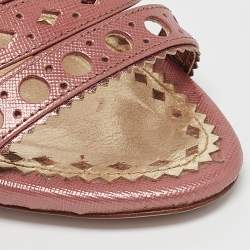 Prada Pink Leather Embellished Slip On Sandals Size 38.5