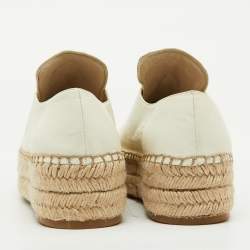 Pre Owned Prada White Leather Platform Espadrille Lace Up Sneakers Size 38