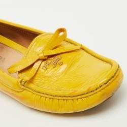 Prada Mustard Yellow Patent Leather Bow Slip On Loafers Size 37.5