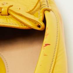 Prada Mustard Yellow Patent Leather Bow Slip On Loafers Size 37.5