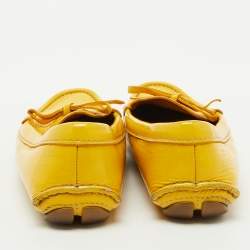 Prada Mustard Yellow Patent Leather Bow Slip On Loafers Size 37.5
