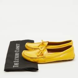 Prada Mustard Yellow Patent Leather Bow Slip On Loafers Size 37.5