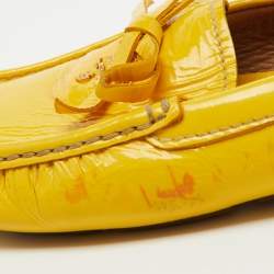 Prada Mustard Yellow Patent Leather Bow Slip On Loafers Size 37.5
