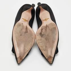 Pre Owned Prada Black Satin Crystal Embellished Pointed Toe Pumps Size 36