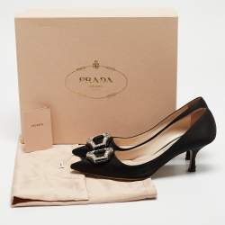 Pre Owned Prada Black Satin Crystal Embellished Pointed Toe Pumps Size 36
