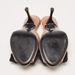 Prada Dusty Pink/Black Satin and Grosgrain Bow Peep Toe Mules Size 39