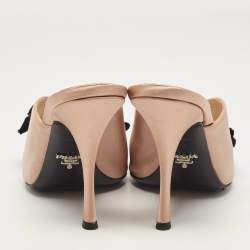 Prada Dusty Pink/Black Satin and Grosgrain Bow Peep Toe Mules Size 39