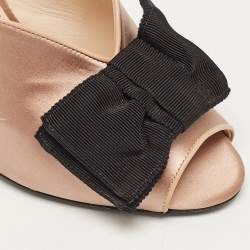 Prada Dusty Pink/Black Satin and Grosgrain Bow Peep Toe Mules Size 39