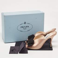 Prada Dusty Pink/Black Satin and Grosgrain Bow Peep Toe Mules Size 39