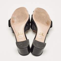 Prada Black Patent Leather Crystal Embellished Slide Sandals Size 38.5